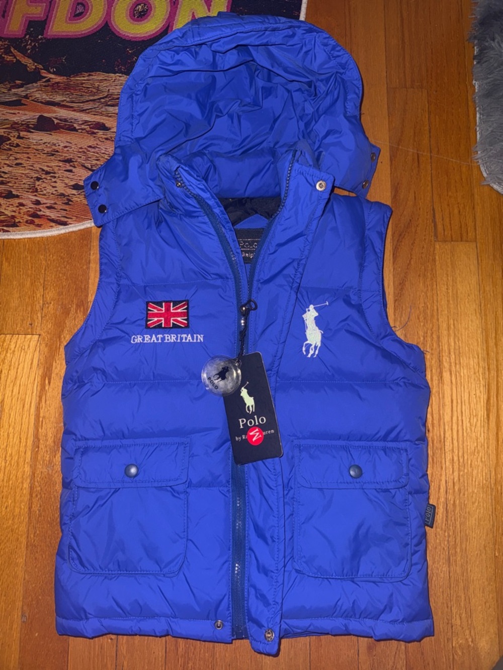 Polo by Ralph Lauren Royal Blue Great Britain Hooded Puffer Vest